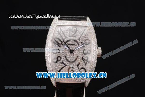 Franck Muller Casablanca Asia Automatic Steel/Diamonds Case with Diamonds Dial and Black Leather Strap Diamonds Bezel (ZF) - Click Image to Close